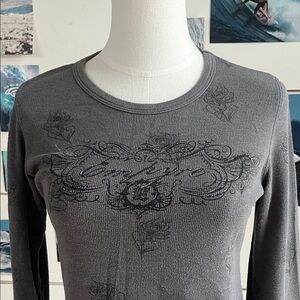 Empyre Skater Charcoal Gray Thermal Long Sleeve Top with Subtle Script Logo